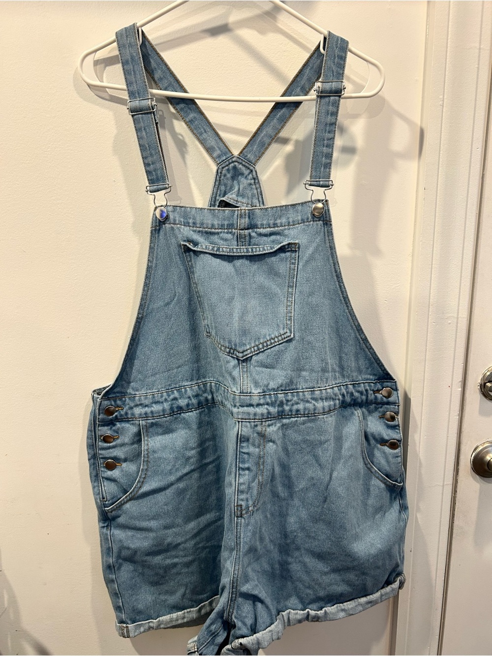 SHEIN Light Blue Denim Short Overalls